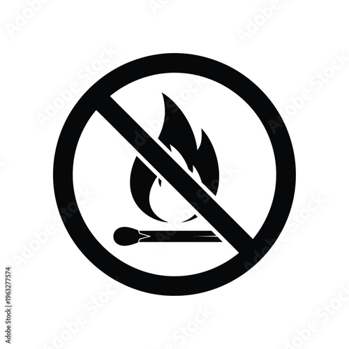 Vector illustration of no fire or flame symbol with a match and prohibition sign