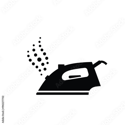 Vector illustration of a steam iron with rising steam on a white background