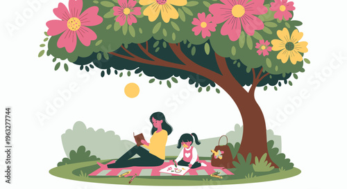 Two women relaxing under a tree.