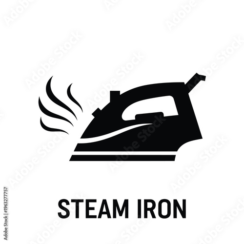 Vector illustration of a steam iron icon with heat waves for laundry and household cleaning concepts