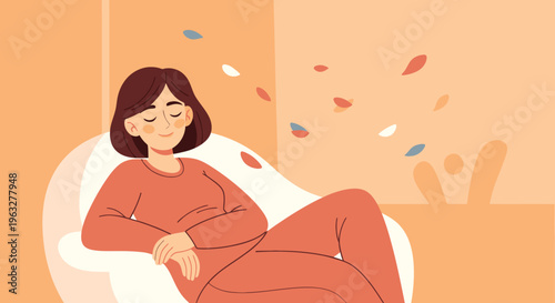 Woman relaxing on a couch with confetti.