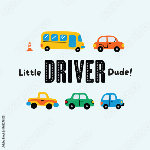 Little Driver Dude Cartoon Vehicles Illustration
