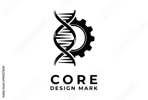 DNA Helix With Gear Symbol Presented As Black Vector Silhouette Sketch Engraving Logo Illustration Representing DNA Day Biotechnology Innovation Concept