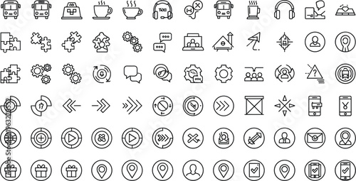 Set of 50 Line Icons Featuring Various Business, Communication, Travel, and Technology Symbols for Digital Media, Websites, and Graphic Design Projects