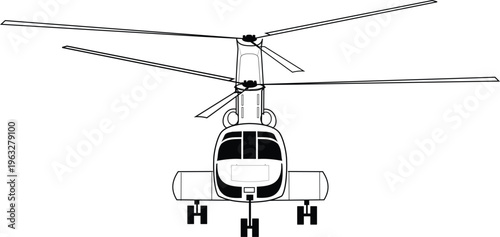 US Military Cargo Helicopter CH‑46 Sea Knight Tandem Rotor Aircraft Front View Vector Illustration Graphic
