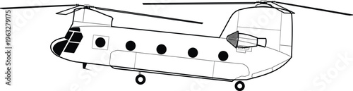 Military Cargo Helicopter CH-47 Tandem Rotor Aircraft Side View Vector Illustration Graphic
