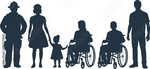 family, community, disability, support, inclusion, diversity, people, wheelchair, care, assistance, togetherness, equality, social, help, parent, child, protection, solidarity, lifestyle, society