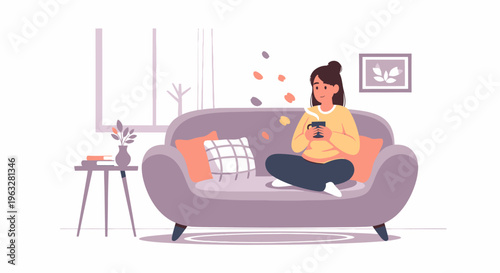 Woman relaxing on a couch with a cup.