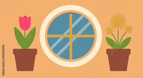 Colorful potted plants on a windowsill.