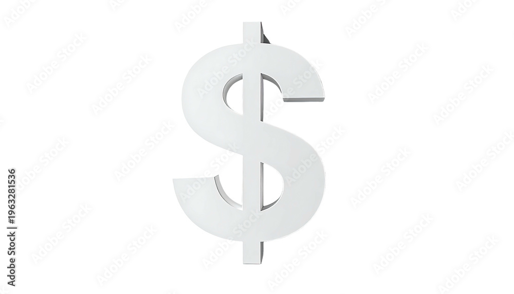 Obraz premium A metallic, three-dimensional dollar sign symbol rendered in white on a white background