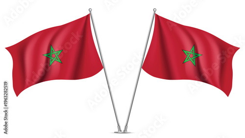 Realistic Double Morocco Flag Mockup with Wavy Fabric Effect