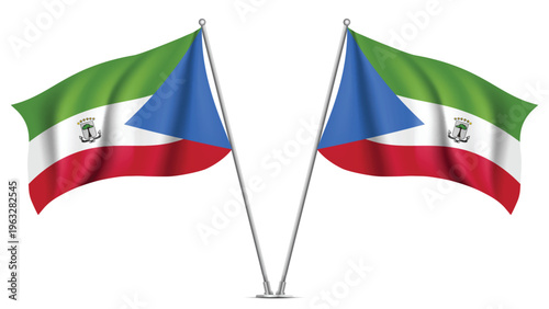 Realistic Double EQUATORIAL GUINEA Flag Mockup with Wavy Fabric Effect