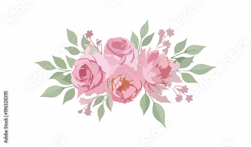 Pink Watercolor Floral Bouquet Botanical Illustration Isolated on White Background