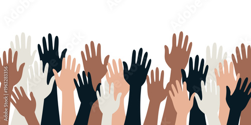 Diverse Raised Hands Crowd Vector – Unity, Inclusion and Community Participation Illustration