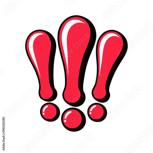 Cartoon Red Exclamation Marks Vector – Bold Warning Alert Symbol Glossy Icon Design