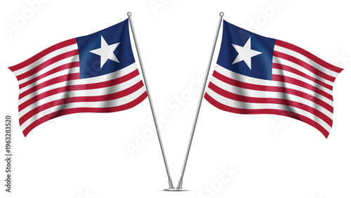 Realistic Double LIBERIA Flag Mockup with Wavy Fabric Effect