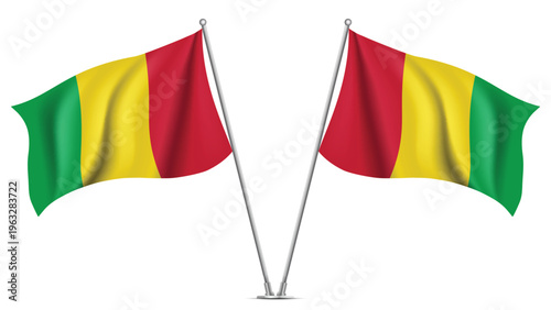 Realistic Double GUINEA Flag Mockup with Wavy Fabric Effect