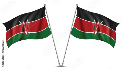Photography Realistic Double KENYA Flag Mockup with Wavy Fabric Effect
