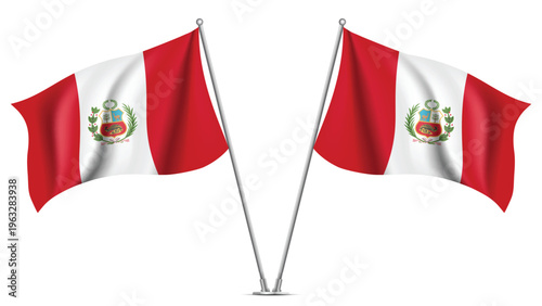 Realistic Double Peru Flag Mockup with Wavy Fabric Effect
