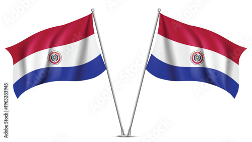 Realistic Double PARAGUAY Flag Mockup with Wavy Fabric Effect
