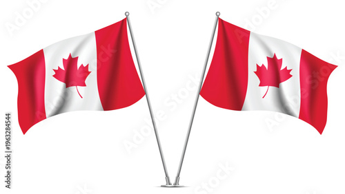 Realistic Double CANADA Flag Mockup with Wavy Fabric Effect