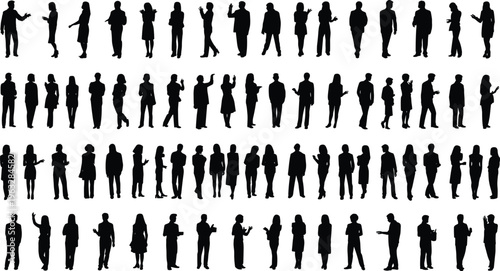 Extensive collection of diverse human silhouettes in various poses and attire representing a crowd