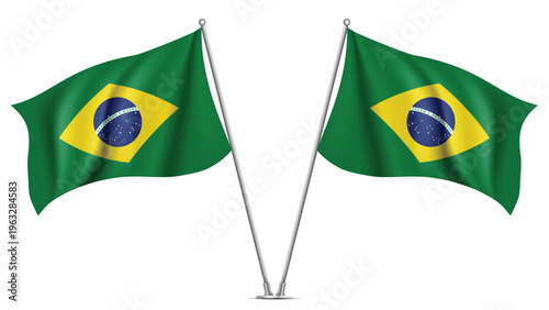 Tableau sur toile Realistic Double BRAZIL Flag Mockup with Wavy Fabric Effect