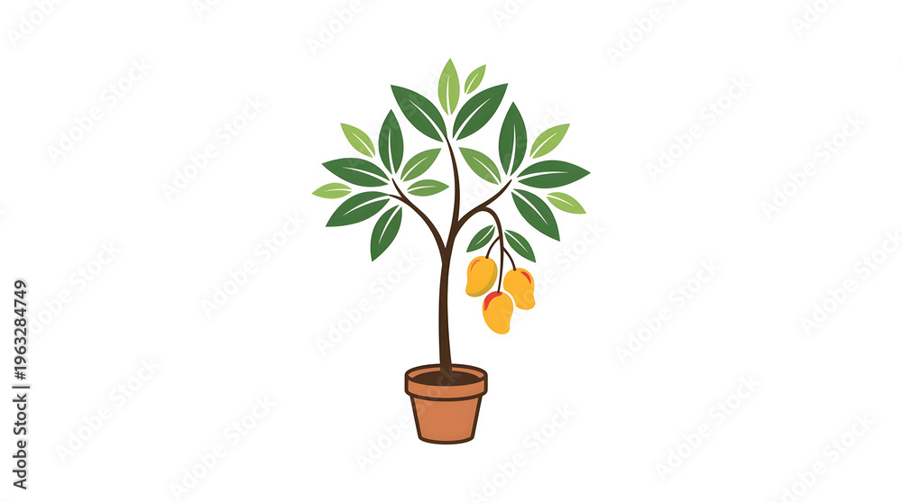 Fototapeta premium Potted Plant with Green Leaves and Fruits.