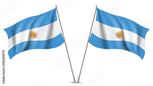 Realistic Double ARGENTINA Flag Mockup with Wavy Fabric Effect