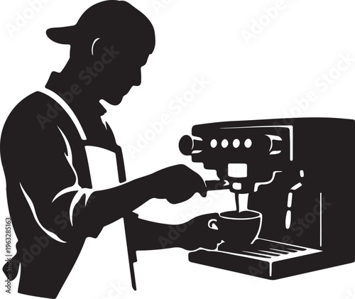 A male barista wearing a cap preparing hot coffee drink