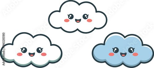 Minimalist typography design featuring smiling clouds with rosy cheeks
