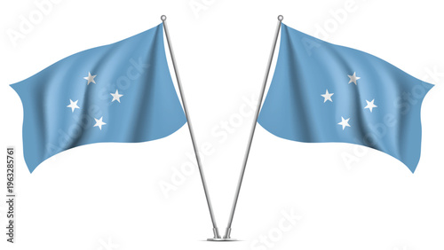 Realistic Double MICRONESIA Flag Mockup with Wavy Fabric Effect