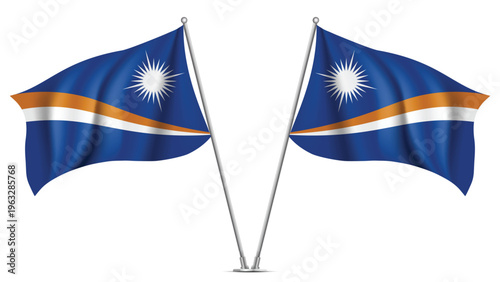 Realistic Double MARSHALL ISLANDS Flag Mockup with Wavy Fabric Effect