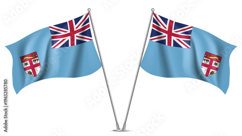 Realistic Double FIJI Flag Mockup with Wavy Fabric Effect