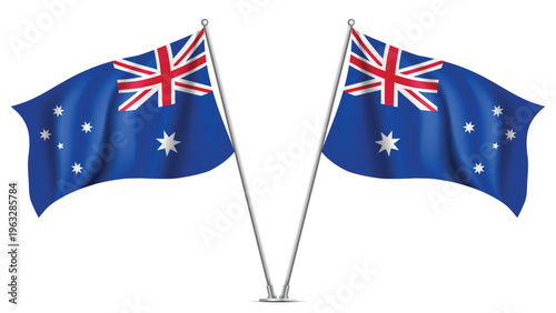 Realistic Double AUSTRALIA Flag Mockup with Wavy Fabric Effect