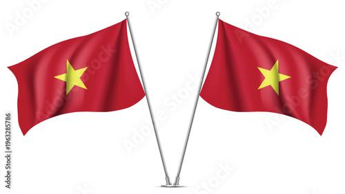Realistic Double VIETNAM Flag Mockup with Wavy Fabric Effect