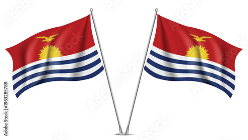 Realistic Double KIRIBATI Flag Mockup with Wavy Fabric Effect
