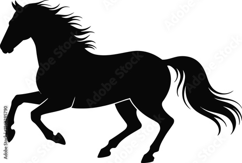 A whimsical illustration of a running horse with flowing mane and tail