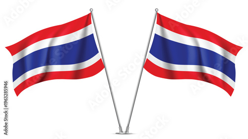 Realistic Double THAILAND Flag Mockup with Wavy Fabric Effect