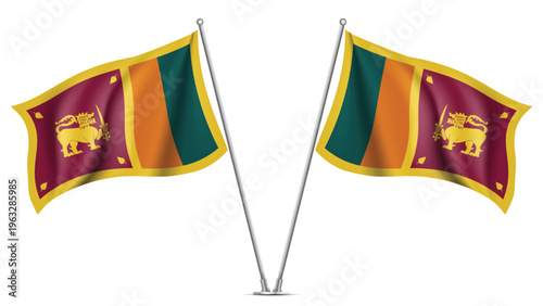 Realistic Double SRI LANKA Flag Mockup with Wavy Fabric Effect