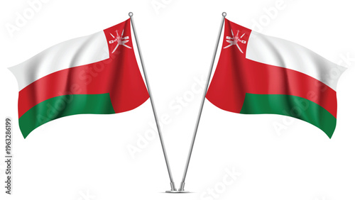 Realistic Double OMAN Flag Mockup with Wavy Fabric Effect