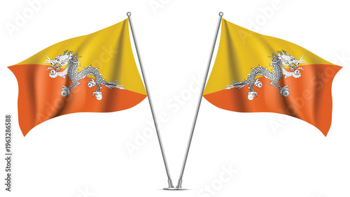 Realistic Double BHUTAN Flag Mockup with Wavy Fabric Effect
