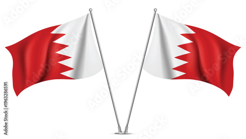 Realistic Double BAHRAIN Flag Mockup with Wavy Fabric Effect