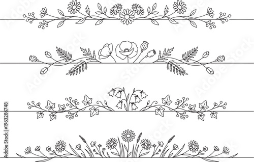 Set of botanical floral ornament divider