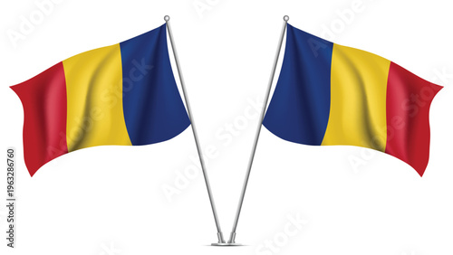 Realistic Double ROMANIA Flag Mockup with Wavy Fabric Effect