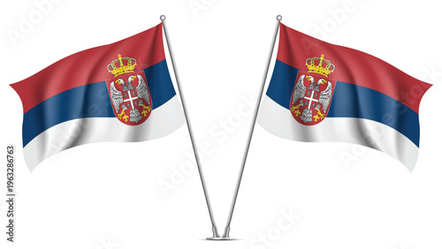 Realistic Double SERBIA Flag Mockup with Wavy Fabric Effect