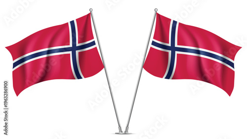Realistic Double NORWAY Flag Mockup with Wavy Fabric Effect