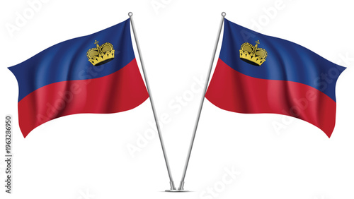 Realistic Double LIECHTENSTEIN Flag Mockup with Wavy Fabric Effect