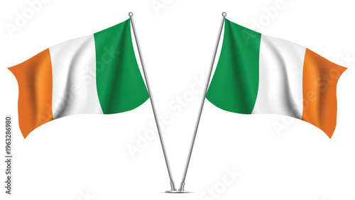 Realistic Double IRELAND Flag Mockup with Wavy Fabric Effect