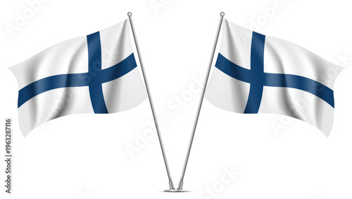 Realistic Double FINLAND Flag Mockup with Wavy Fabric Effect